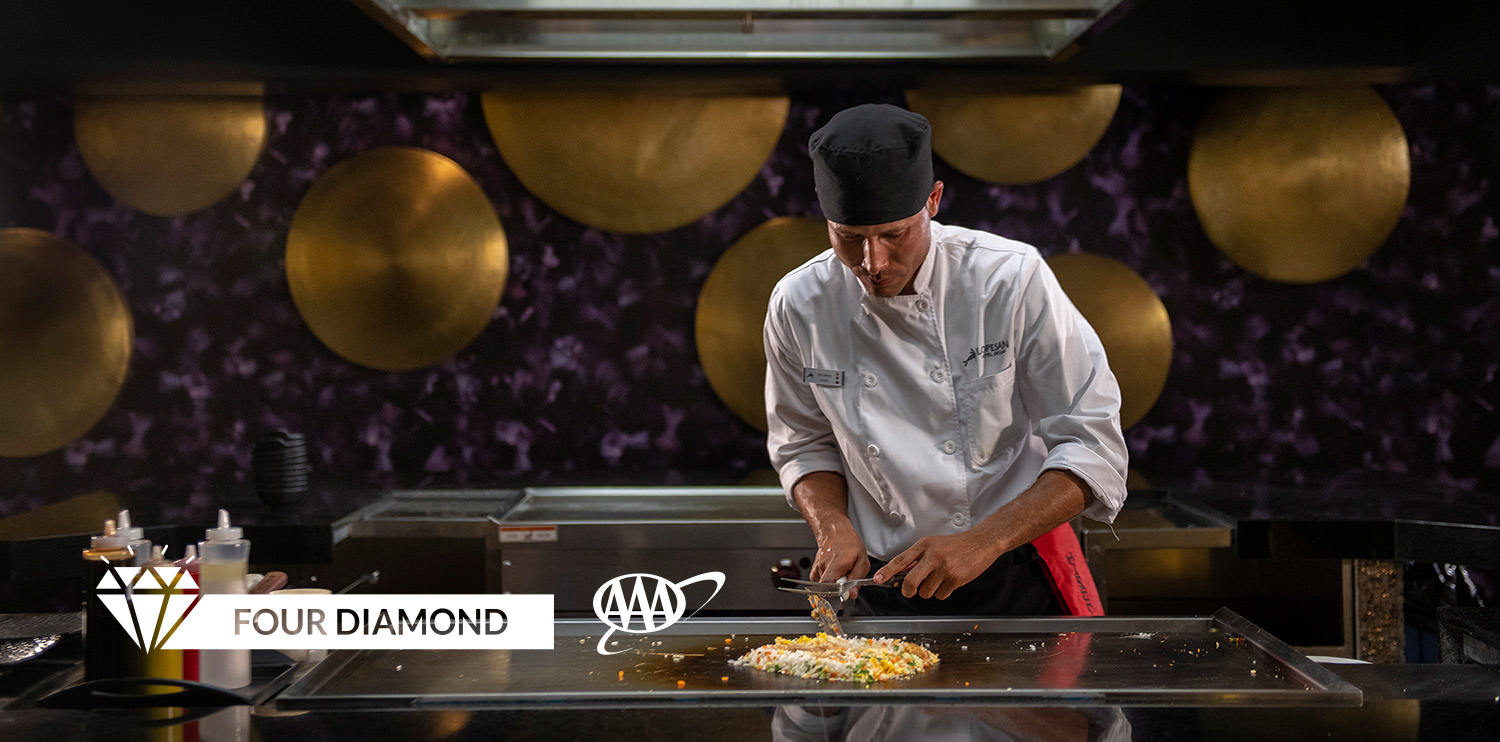  Chef doing the show at the Japanese restaurant Inari at the Lopesan Costa Bávaro Resort. Spa & Casino in Punta Cana, Dominican Republic 